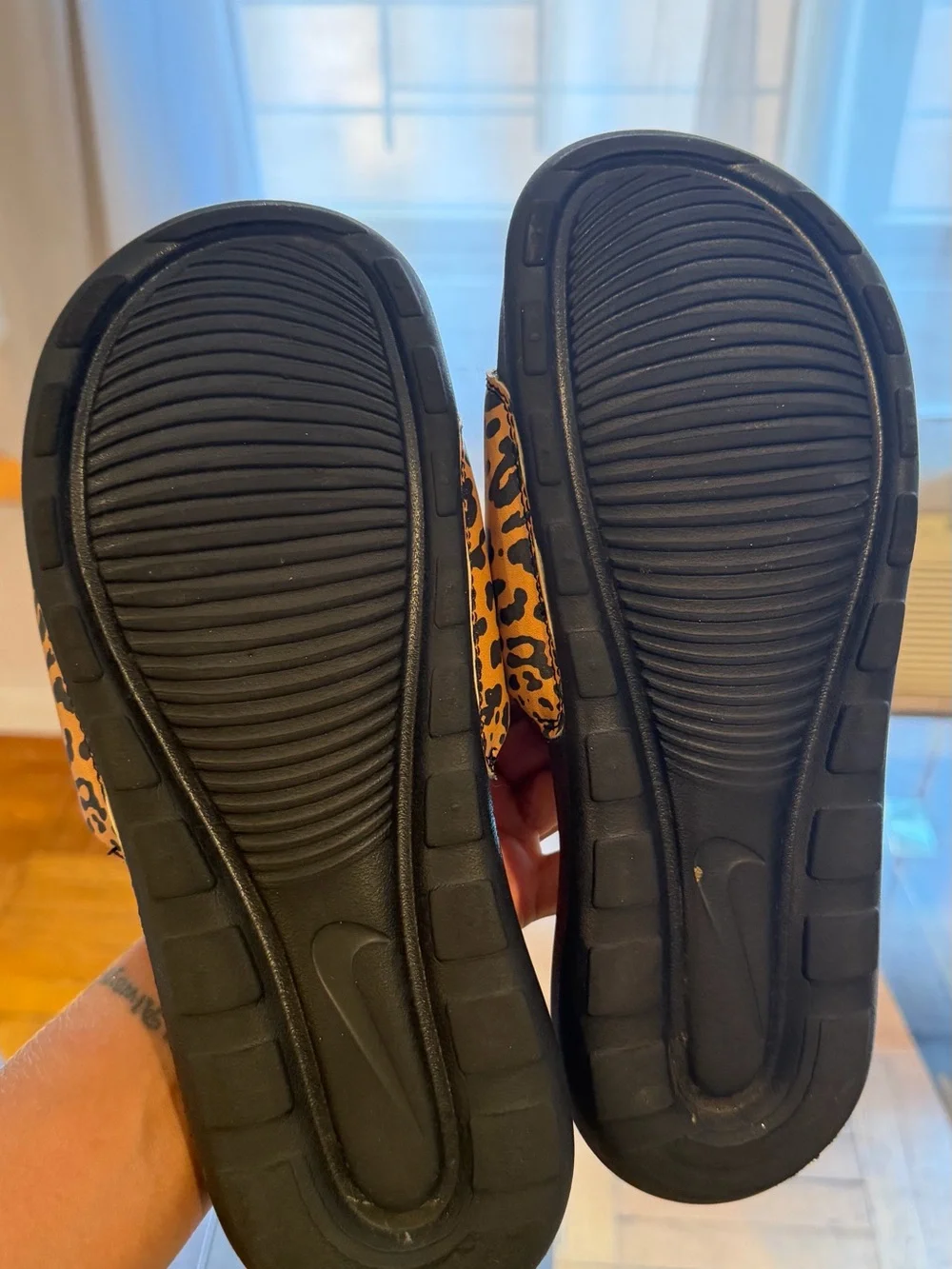 Nike Leopard Print Slides - Black & Tan